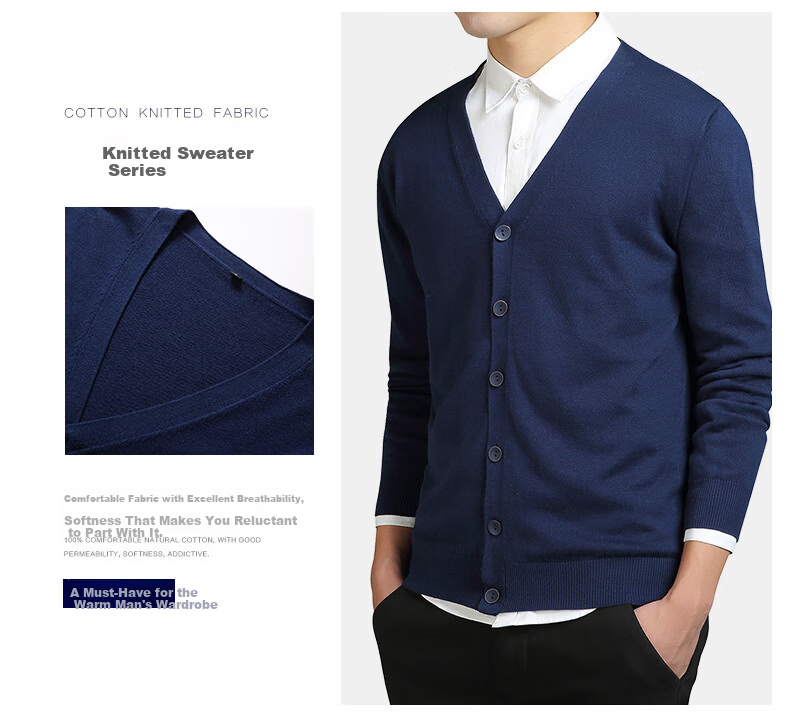 ROMON Men's Knitted Cardigan Sweater Autumn Winter Casual Versatile Warm Jacket XR333 Black M 6