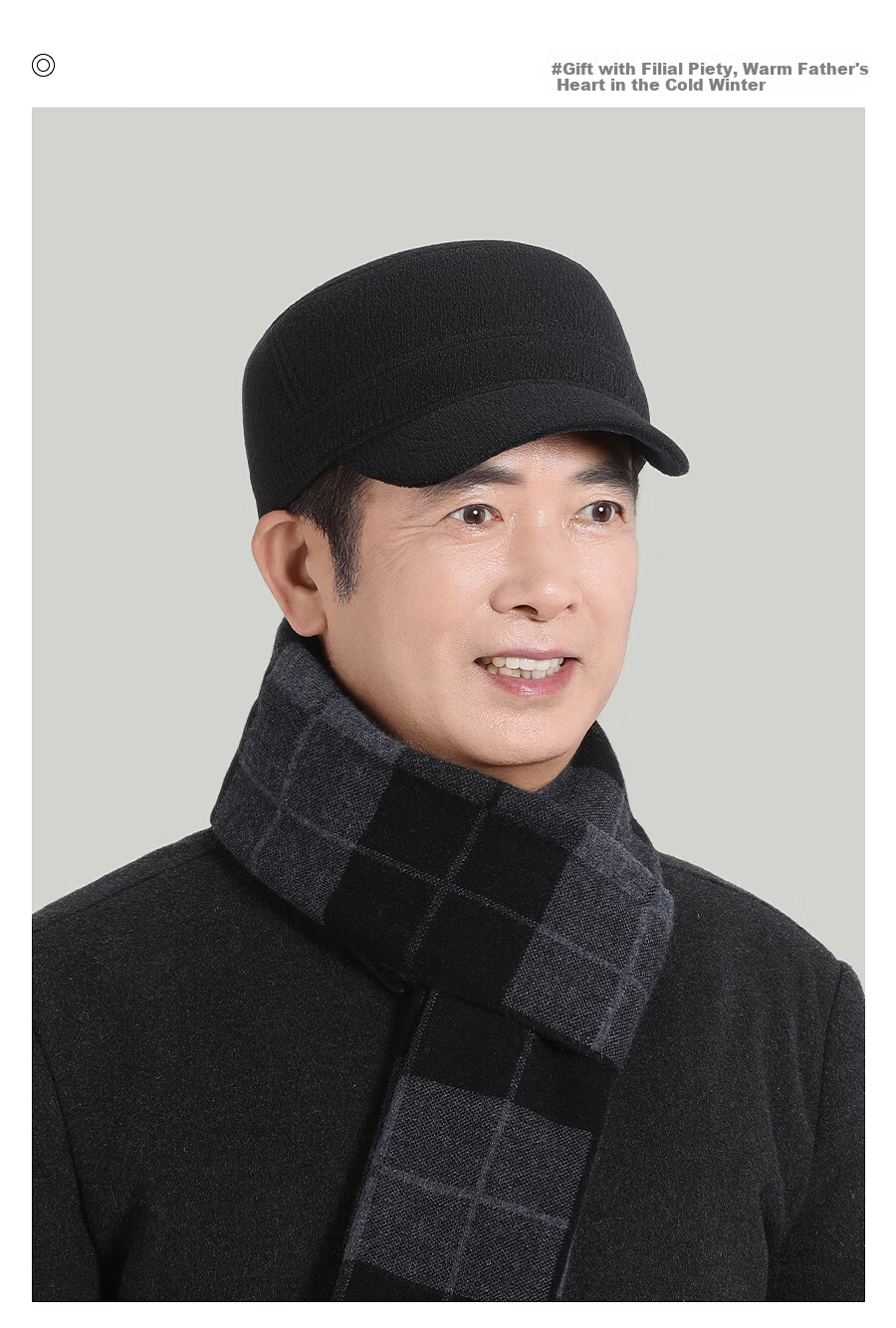 Hengyuanxiang Men's Warm Wool Flat Cap with Ear Protection Middle-aged and Elderly Baseball Hat Birthday Gift 12