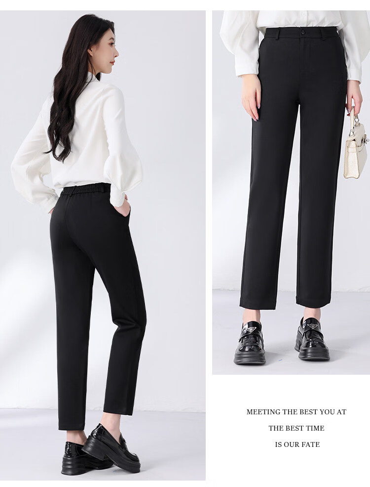 Yaotong Summer Women's Four-Way Stretch Professional Blazer Straight-Leg Cropped Pants Black Draped Casual Slim Fit Suit Pants 8