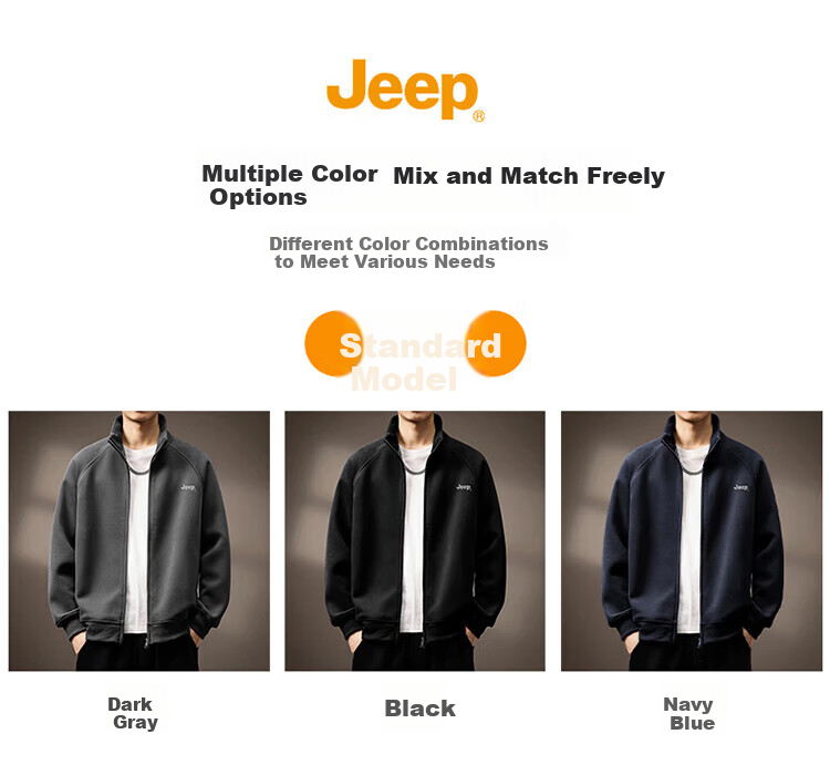 JEEP Men's Hoodie Jacket Spring Autumn Heavyweight Casual Zip-up Trendy Sportswear Dark Gray M 5