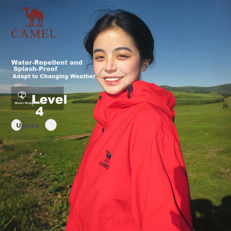 CAMEL All-Terrain Jacket Unisex Windproof Waterproof Outdoor Coat J35CW1L0032 Dazzling Red M