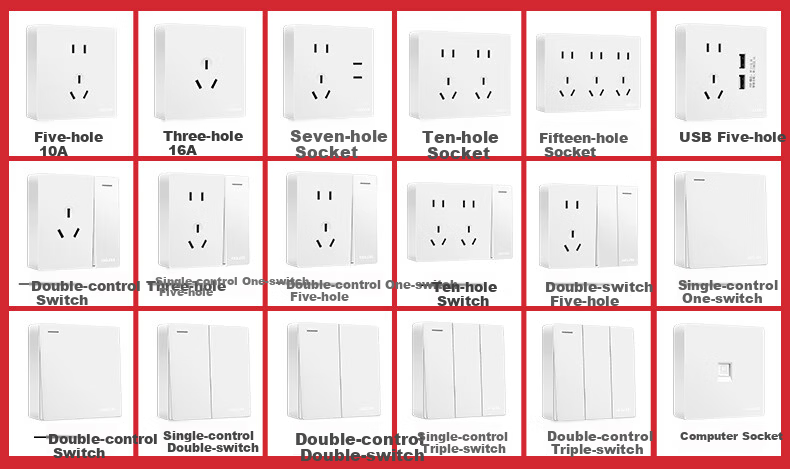 DELIXI Surface Mounted Switch Socket Large Panel 158 Series Two-Gang Single Control Five-Hole Socket 2