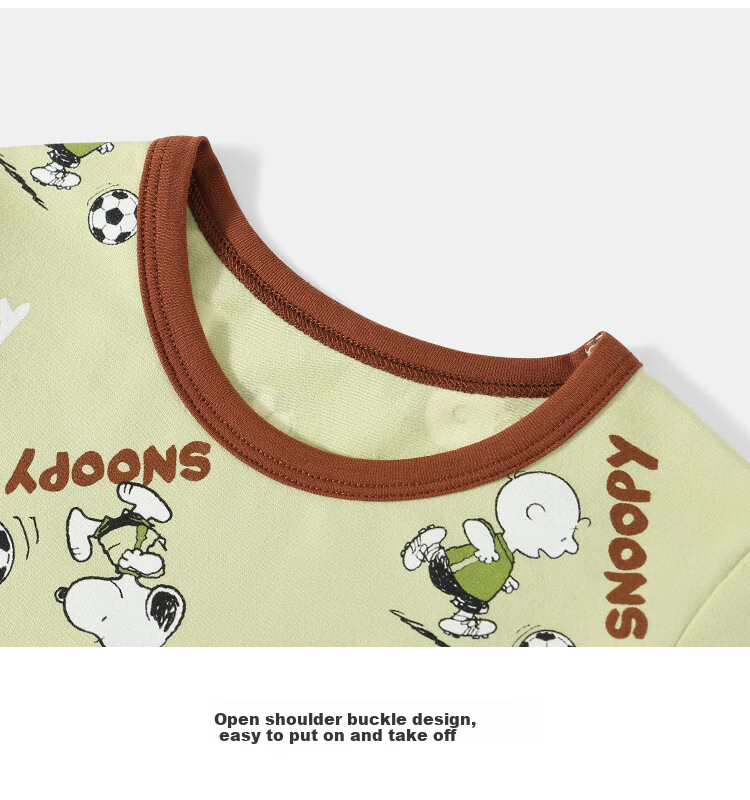 SNOOPY Children's Thermal Underwear Set Boys Autumn Long Johns Baby Pajamas Warm Base Layer Feiyue Football Green 14