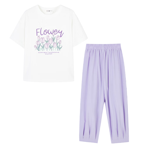 CHANZUIGOU Girls' Printed Summer Set 2026 - Trendy Children's Short Sleeve T-Shirt and Pants Sports Two-Piece Set