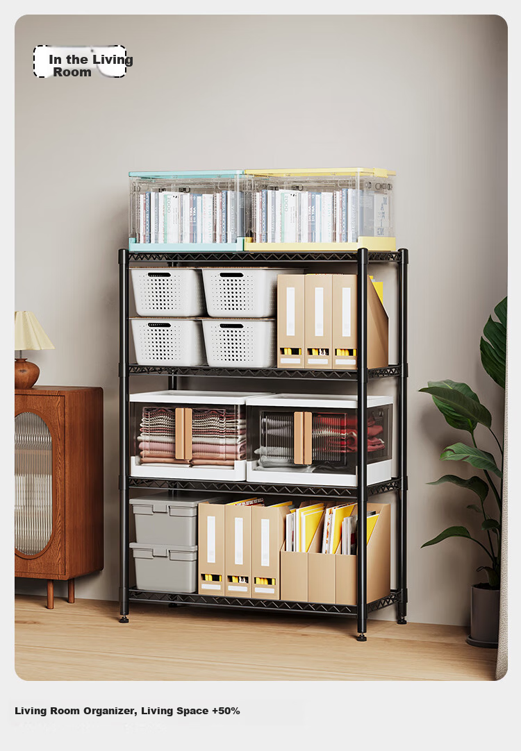 QIAONAMEI Kitchen Storage Rack Floor Standing Multi-Layer Shelf Snack Rack Fruit and Vegetable Storage Organizer Four Layers 55cm 2391 20