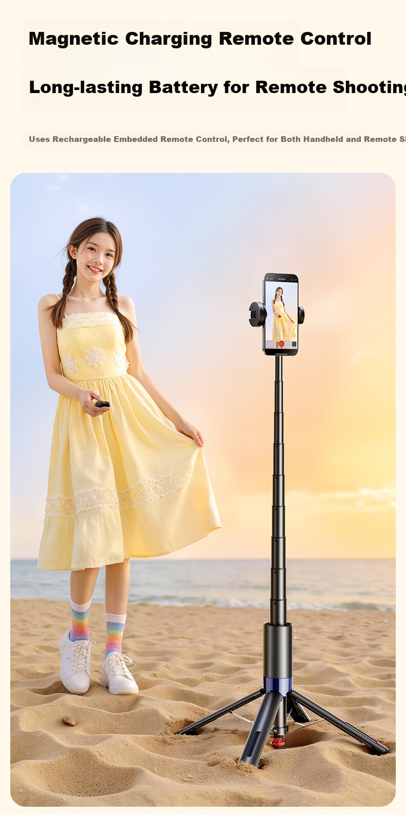Shuotuo [Hot Sale 500K+ Units] Mobile Phone Selfie Stick Tripod Travel Compact Portable Mini Phone Holder Floor-Standing Hidden Integrated Travel Selfie Tool 9