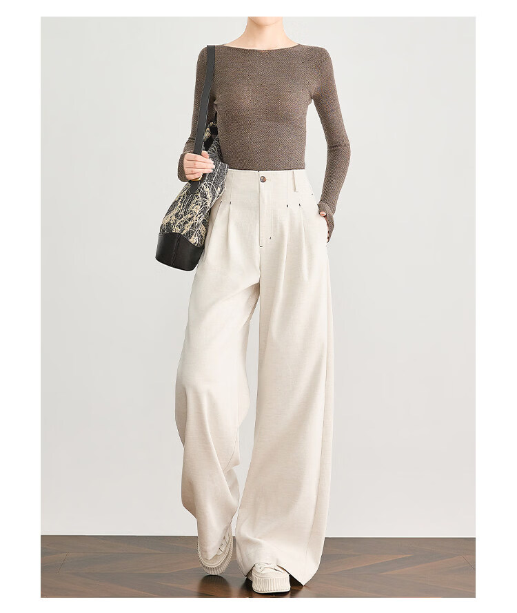 FAESSLIN Urban Old Money Style White Linen Summer Slim Wide-Leg Casual Pants for Women 42