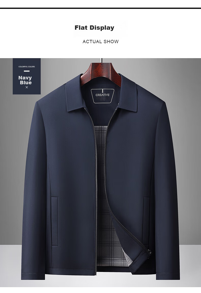 ROMON Executive Jacket Men's Spring and Autumn Casual Lapel Coat Middle-aged and Elderly Dad Style 2539 Black 4XL 9