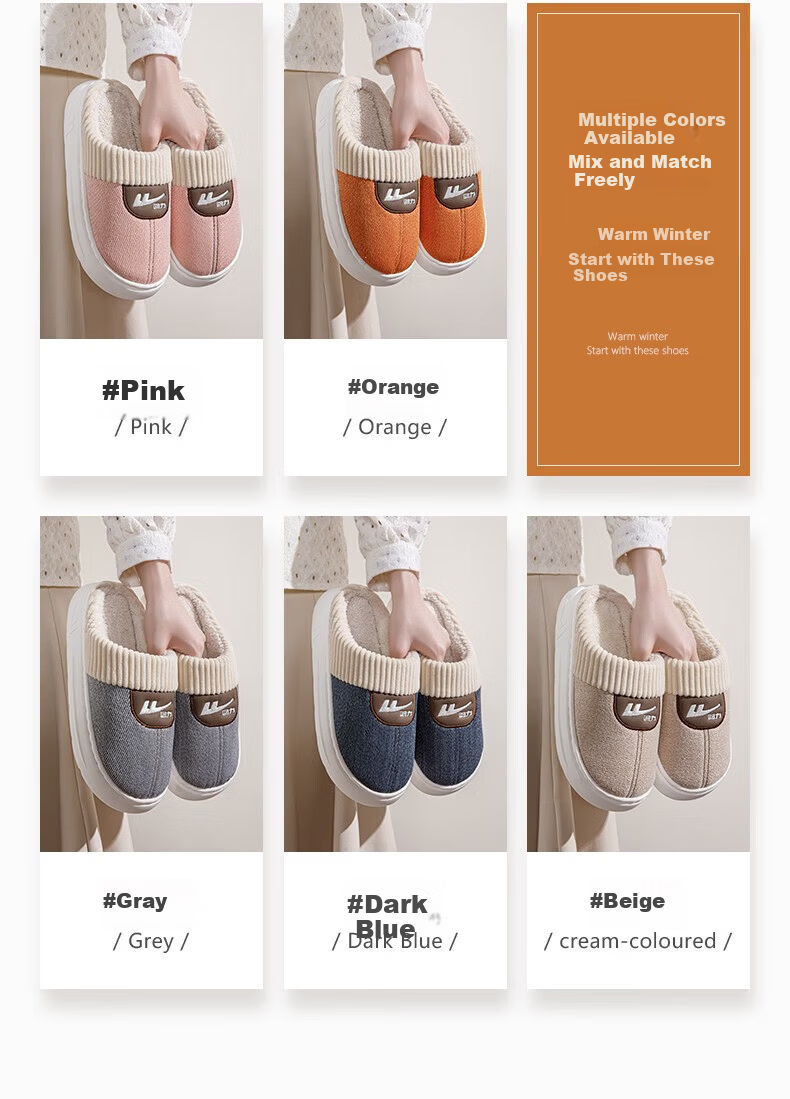 Warrior Men's Cotton Slippers Thick Sole Non-Slip Warm Home Couple Cotton Wool Slippers WST-0720 Dark Blue Size 44-45 8