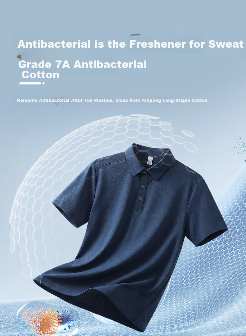 ROMON 7A Antibacterial Cooling Short Sleeve Polo Shirt Men Summer New Solid Color Stretch Top 5008 6
