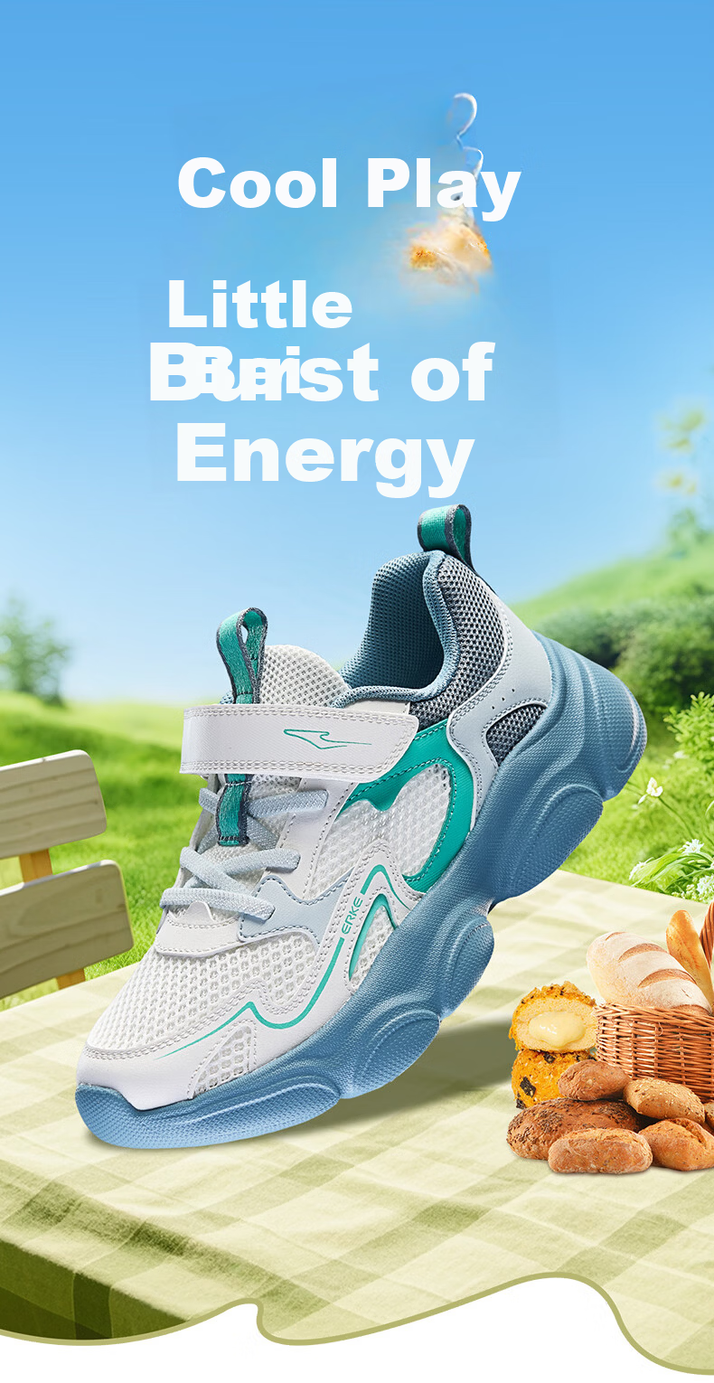ERKE Kids Summer Casual Shoes Breathable Lightweight Sports Shoes Zero Gray/Whale Gray Size 34 14