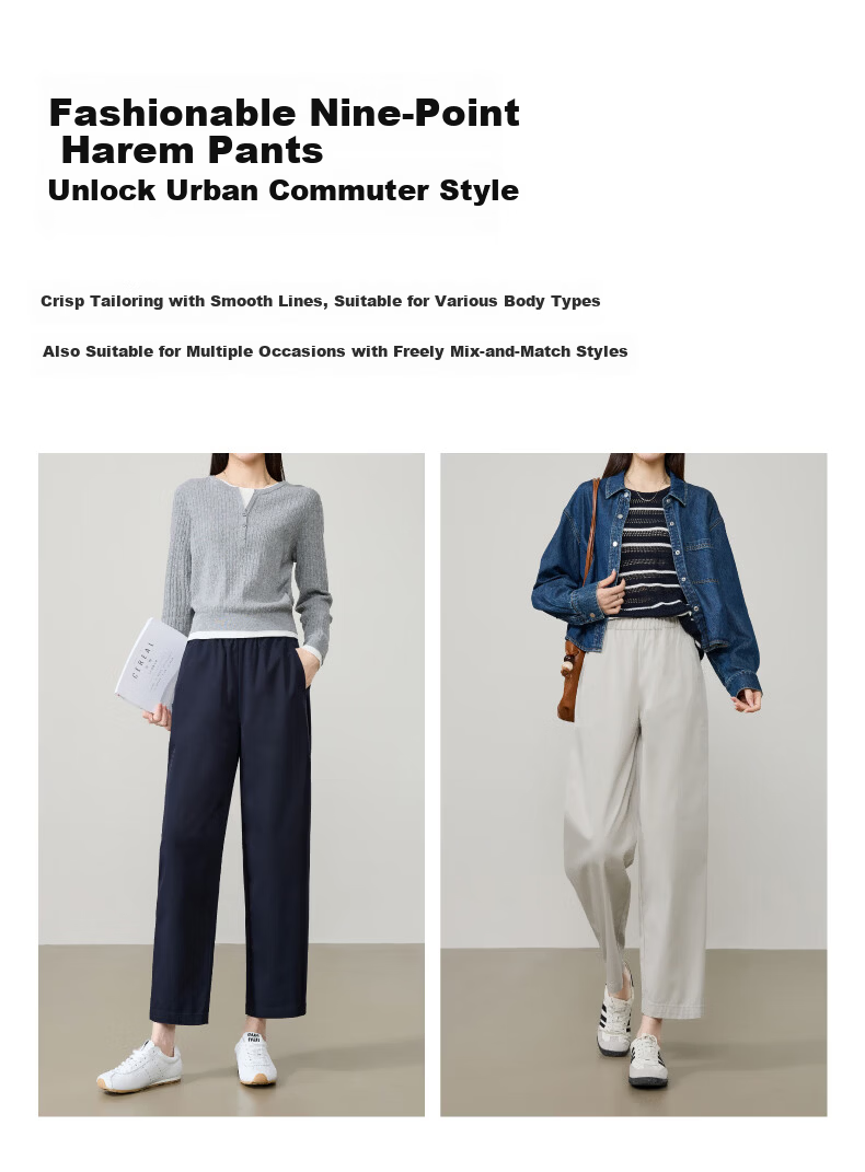 ESE-Y Laisai Cotton Lyocell Scythe Pants Women 26 Spring New Slim Fit Cropped Harem Straight Casual Pants Dark Blue 31 16