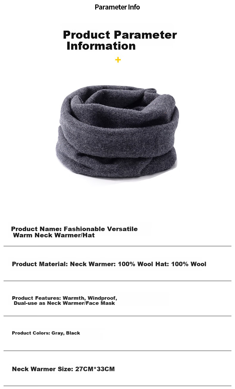 TUCANO Pure Wool Men's Hat and Scarf Set, Winter Outdoor Cycling Sports Warm Cold-Resistant Knit Hat and Scarf for Men 13