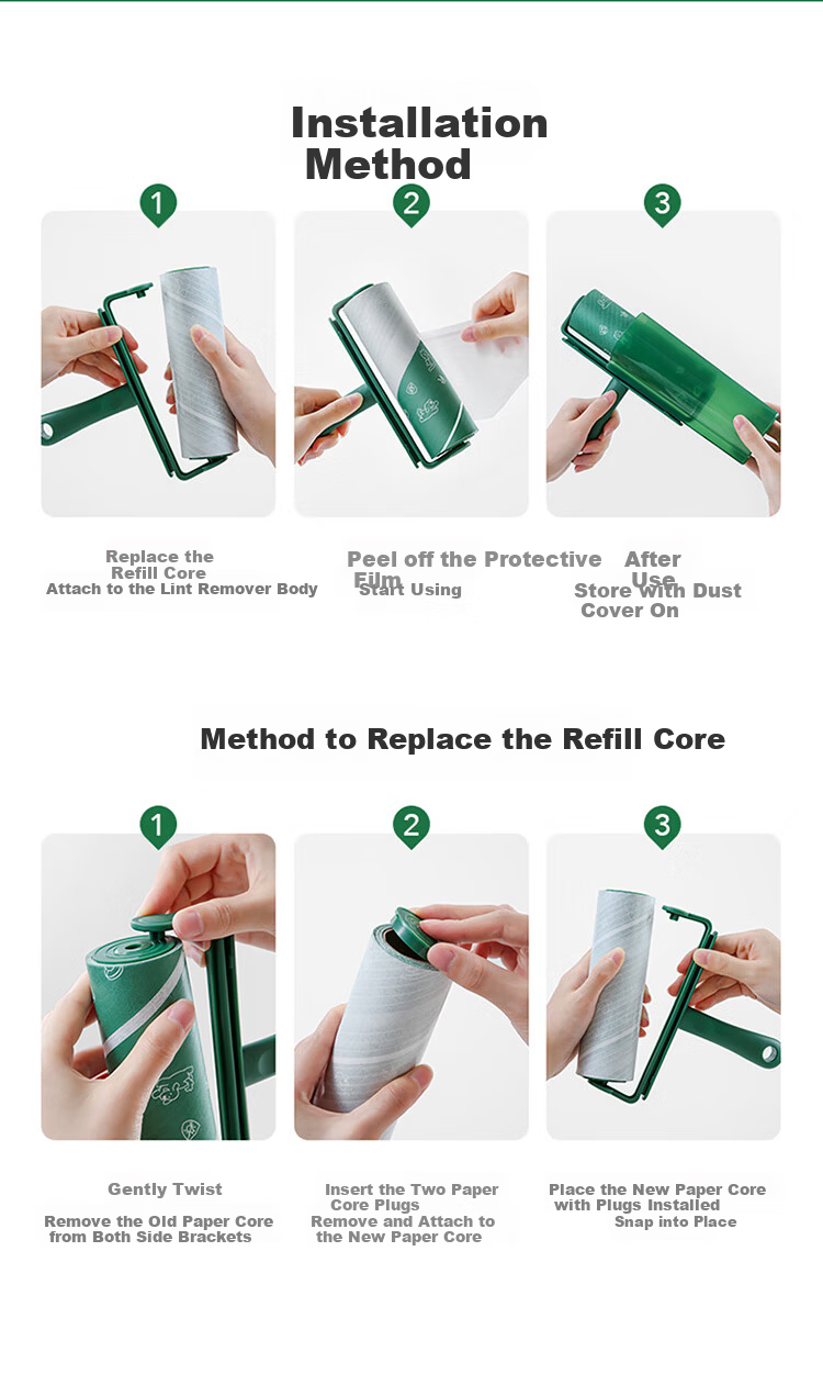 LYNN Universal Mite Removal Lint Roller Paper 16cm 4 Rolls 360 Sheets Replacement Sticky Paper for Lint Roller Cat Hair 13