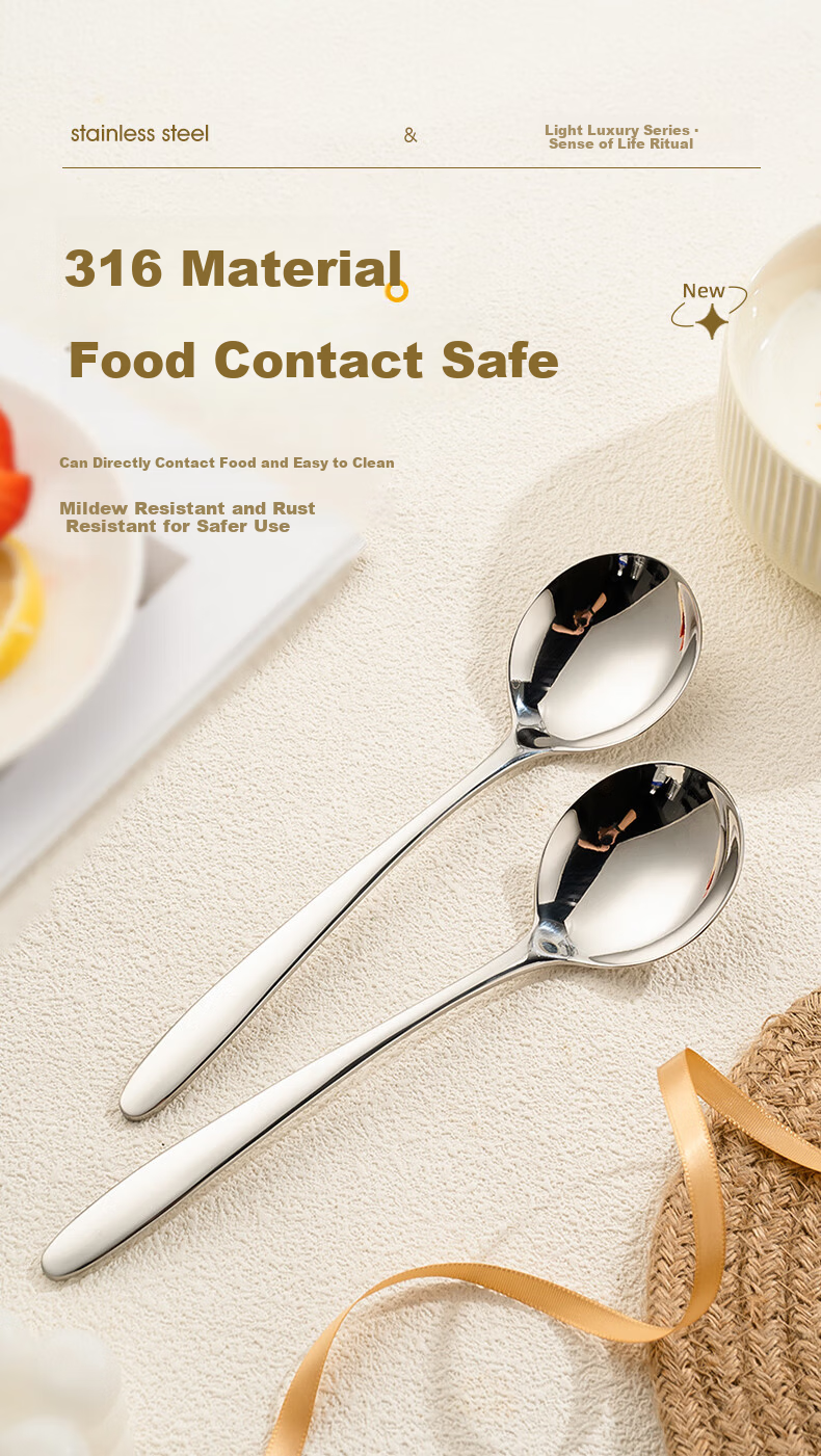 Guangyi Spoon, Soup And Rice Spoon, 316L Stainless Steel Food-Grade Tableware, Yuanbao Spoon, Children's Spoon, 2-Piece Set, GY8670 3