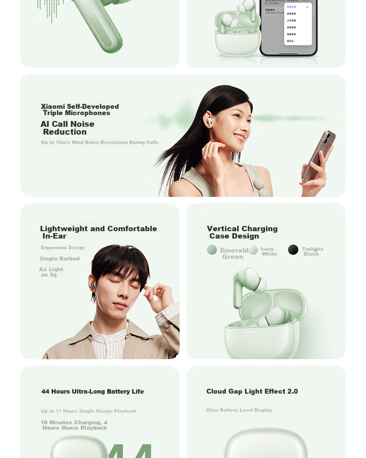 MI REDMI Buds 8 True Wireless Bluetooth Earphones Active Noise Cancelling for Android and Apple Phones - Jade Green 1