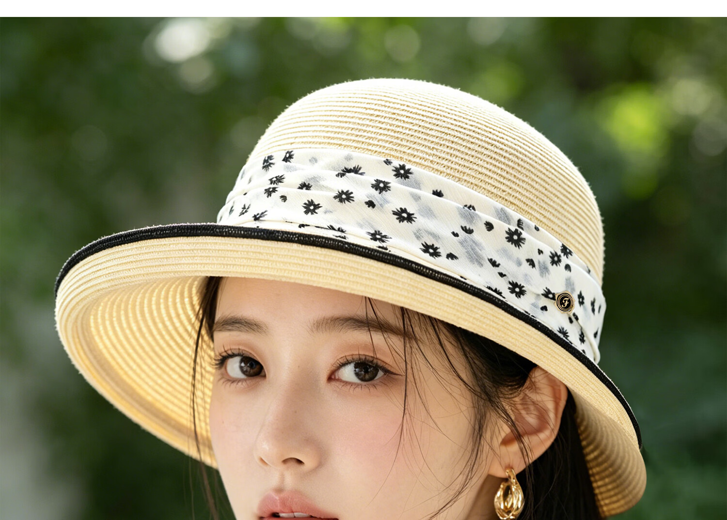 FANCET Women's Summer Elegant Rolled Brim Sun Hat Japanese Style Daisy Waist Stripe Bucket Hat Versatile Travel Cap 23