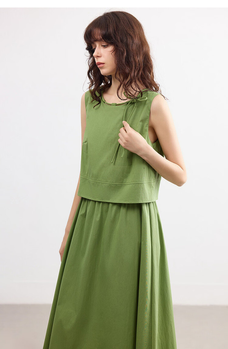 Demana Cotton Cloud Nap Summer Adjustable Strap Round Neck Denim Dress A-Line Mid-Length Women's Dress 16