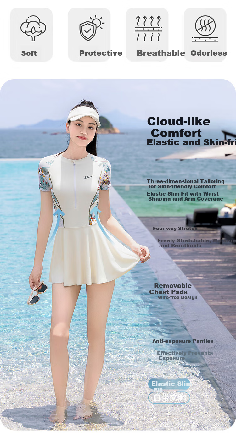 Huili One-Piece Swimsuit for Women, Plus Size, Slimming, Conservative, Suitable for Hot Springs, Swimwear 15011H1L White L 2