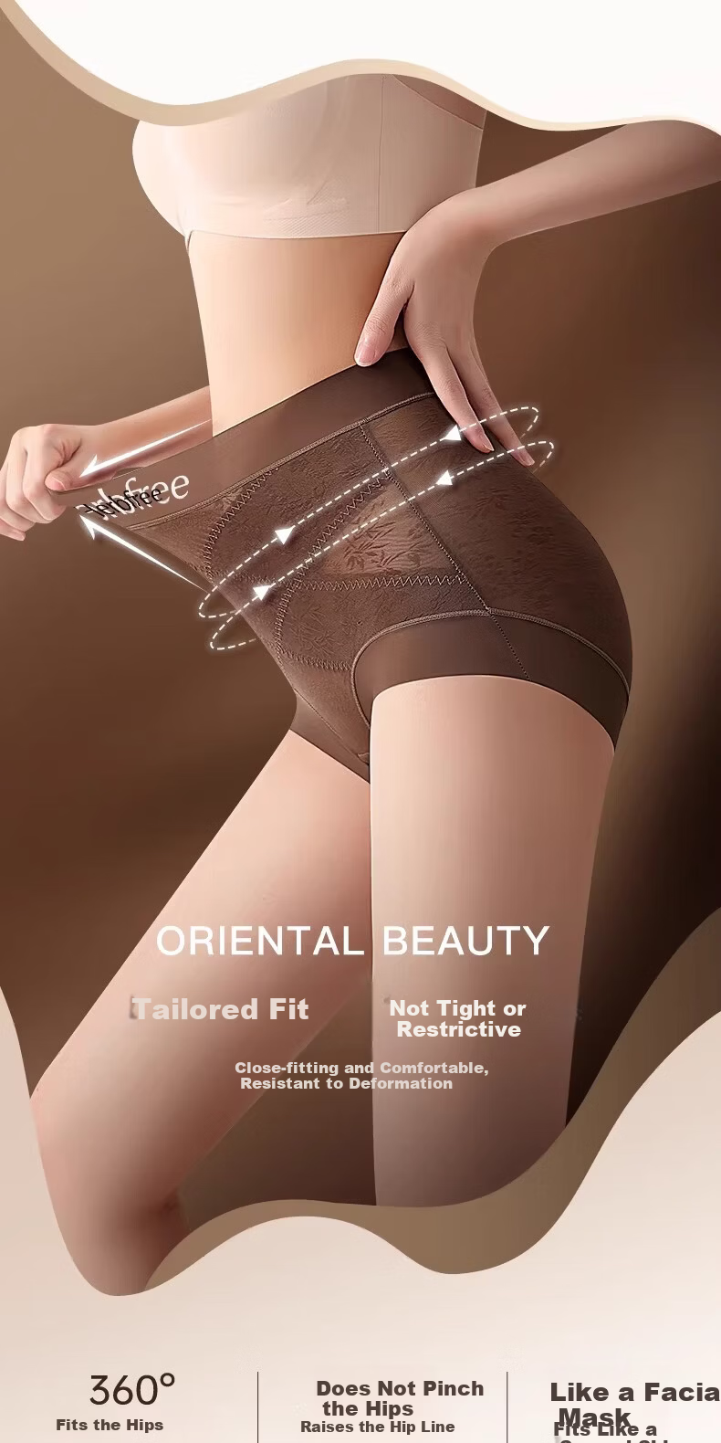Herbal Original Color Probiotic Mulberry Silk Gusset High-Waist Tummy Control Polylactic Acid Jacquard Lace Nude Feel Women's Shaping Underwear 22