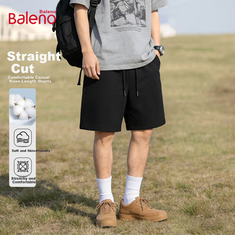 Baleno Men's Casual Summer Outdoor Sports Cotton Loose Black Knee-Length Shorts