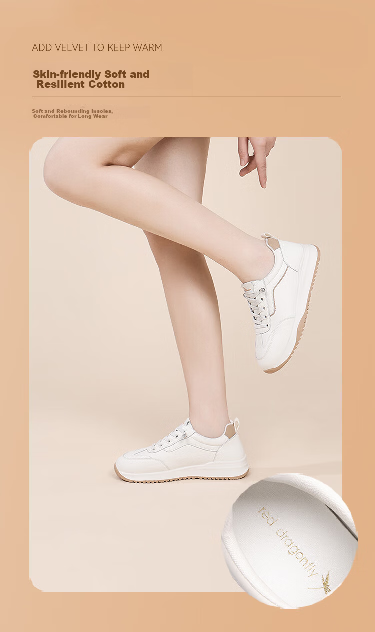 Red Dragonfly Women's Casual Leather White Retro Sneakers Sports Shoes Trendy Ins Style WXB150081 Beige Size 39 2