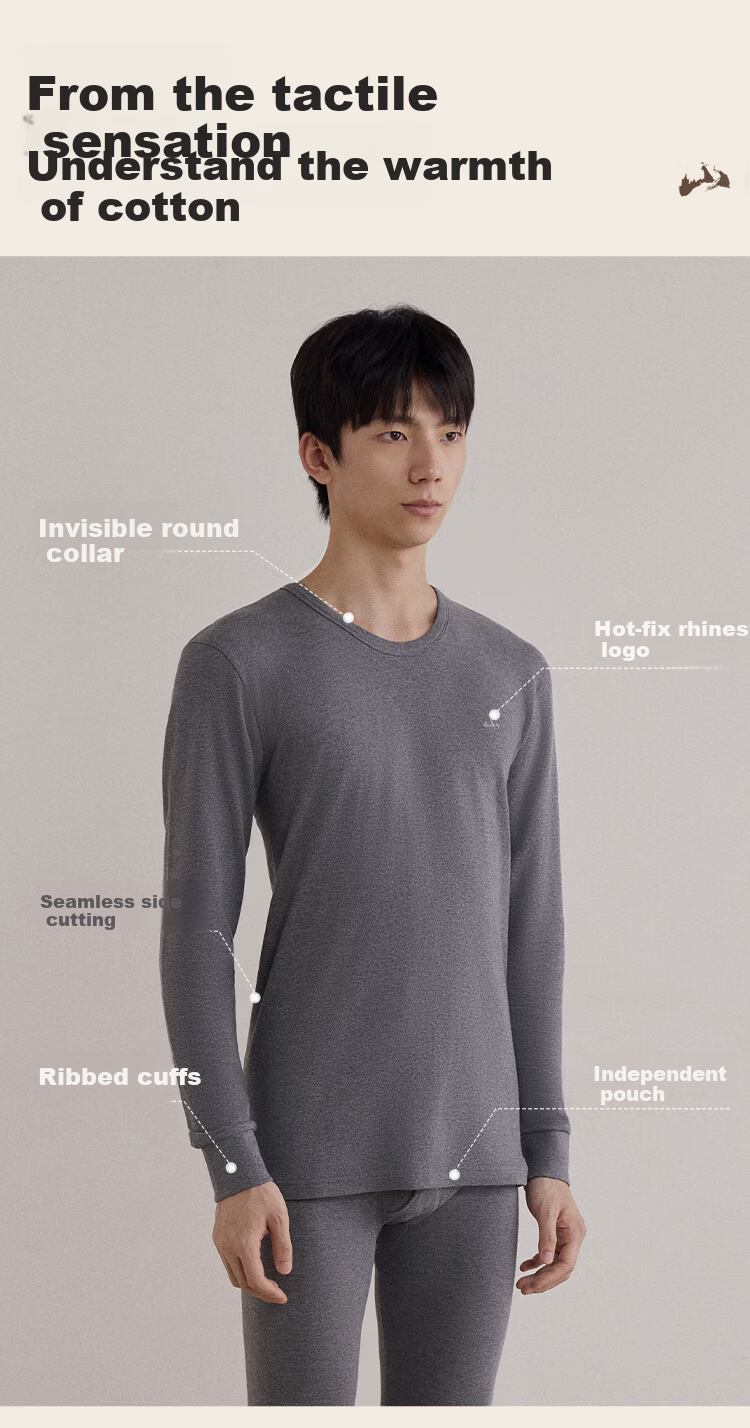 HLA 【Mountain Not High】 Autumn Cotton 210g 10A Antibacterial Mite-Resistant Thin Thermal Underwear Set for Men and Women 8