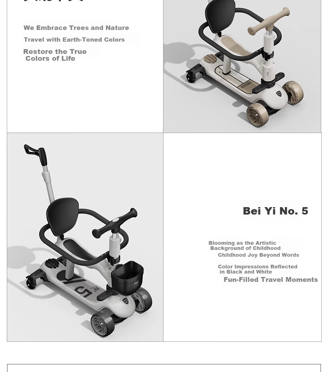 BEIESTATE Supreme Pro 7-in-1 Scooter Foldable Kids Scooter for Ages 1-3-6 Birthday Gift Mica Gray 20