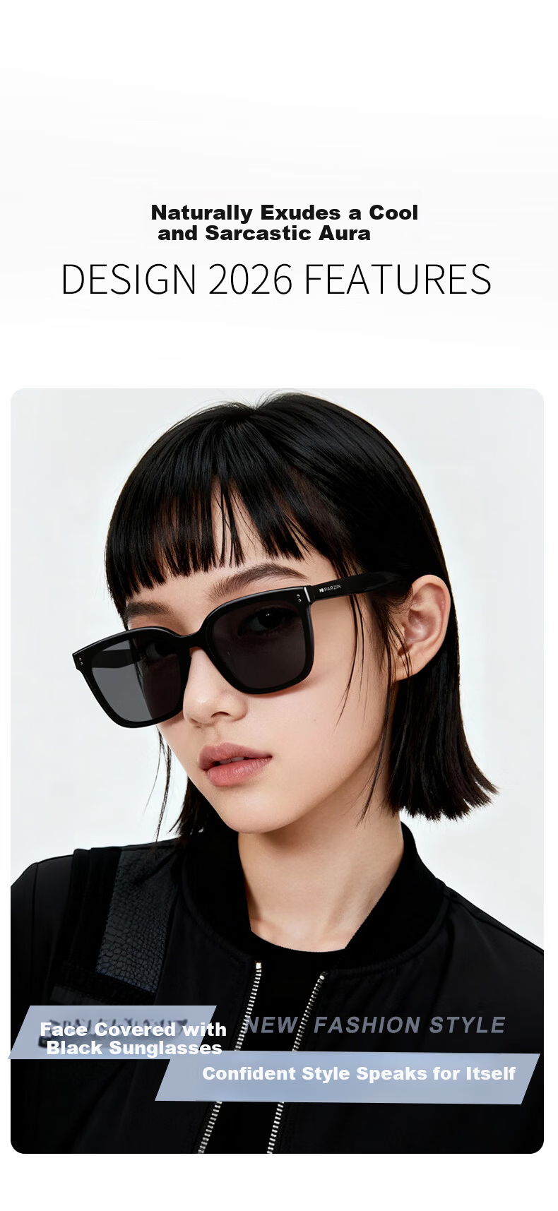 PARZIN Polarized Sunglasses Women Zhou Ye Same Style Starry Frame Black Square UV Protection Driving Sunglasses Men PZ91721 5