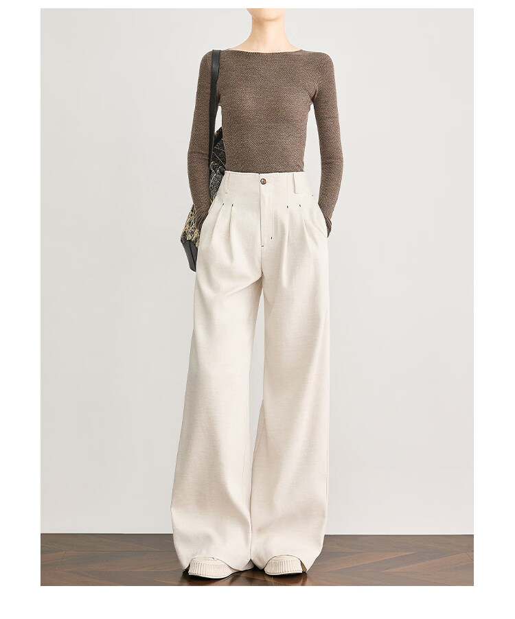 FAESSLIN Urban Old Money Style White Linen Summer Slim Wide-Leg Casual Pants for Women 46
