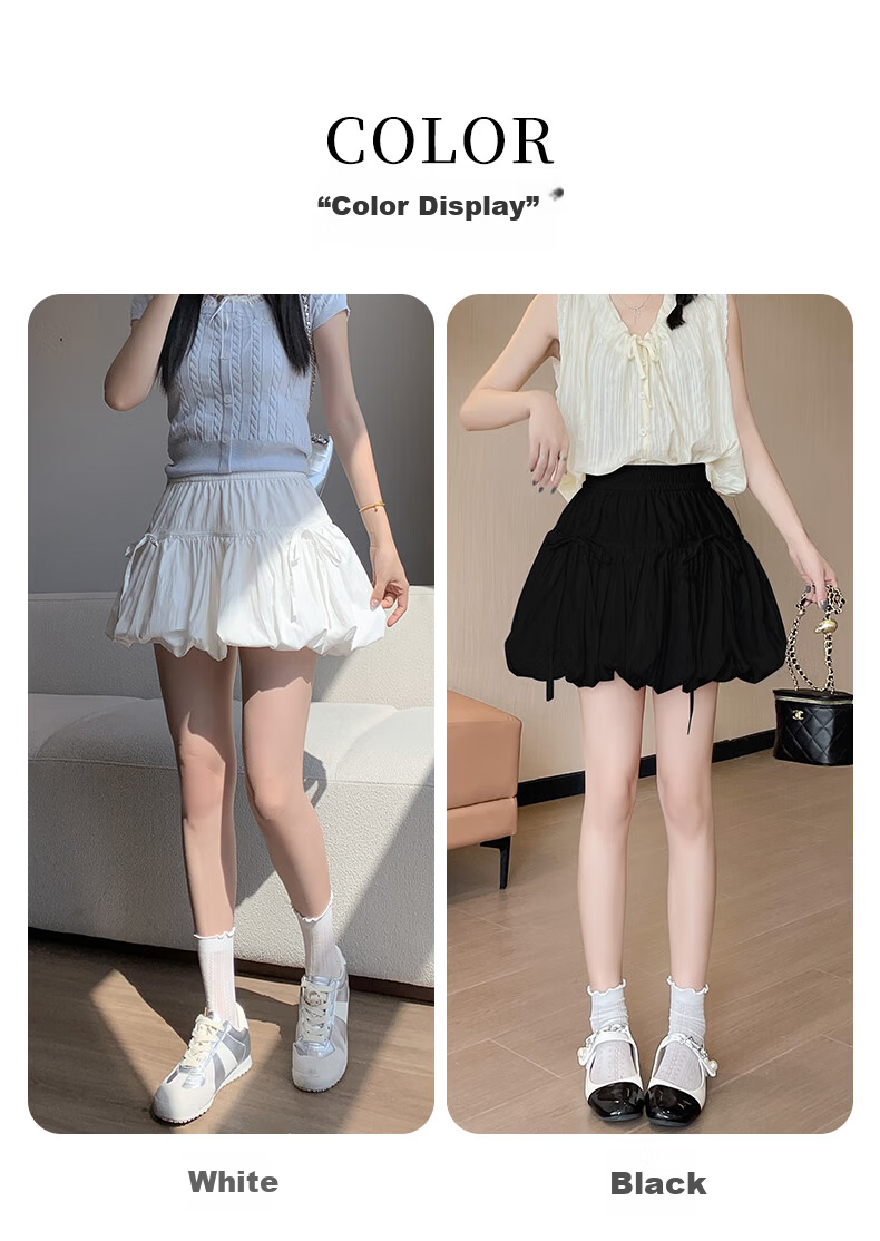 BOPRUIEY White Bud Short Skirt Women's Summer Anti-Exposure High-Waist Cloud Puff A-Line Skirt with Bow 8