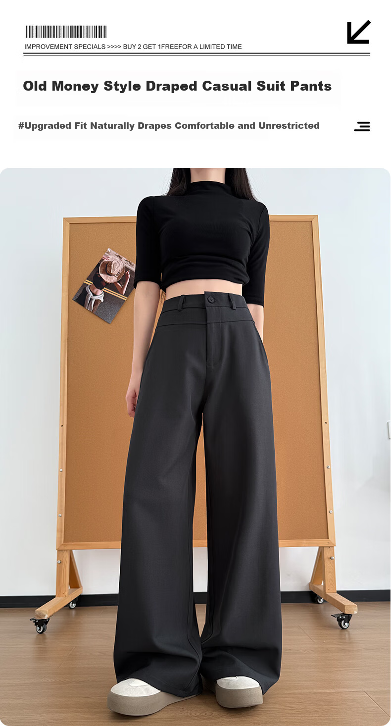 Langsha High-Waist Single-Button Draped Straight-Leg Wide-Leg Pants for Women Spring Summer Slim Fit Casual Trousers 1