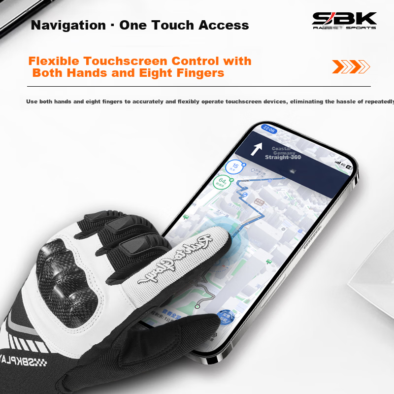 SBKPLAY Motorcycle Carbon Fiber Breathable Summer Gloves Leather Off-Road Touchscreen Gloves for Men And Women Riding Motorcycles AJ-3 Black M