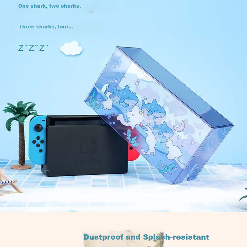 Jixiang Swtich OLED Protective Case, Game Console Cover, Moon Landing Plan Detachable Transparent Shockproof Hard Shell, Handheld Case with Direct Plug-In Base, Switch Protective Case 15