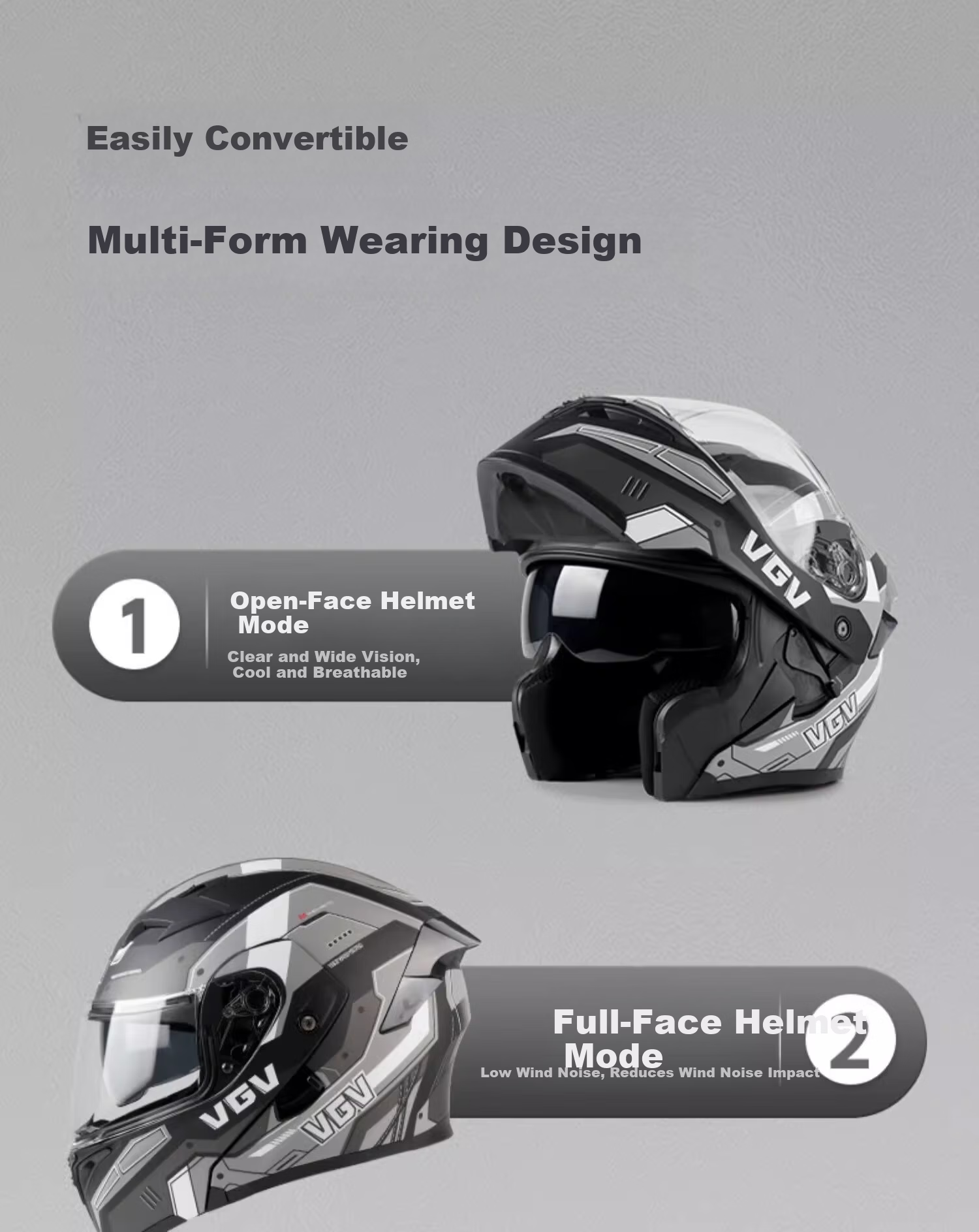 VGV Motorcycle Helmet 3C Certified Full Face Four Seasons Warm Double Lens Flip-up Helmet Mechanical Black XL 15