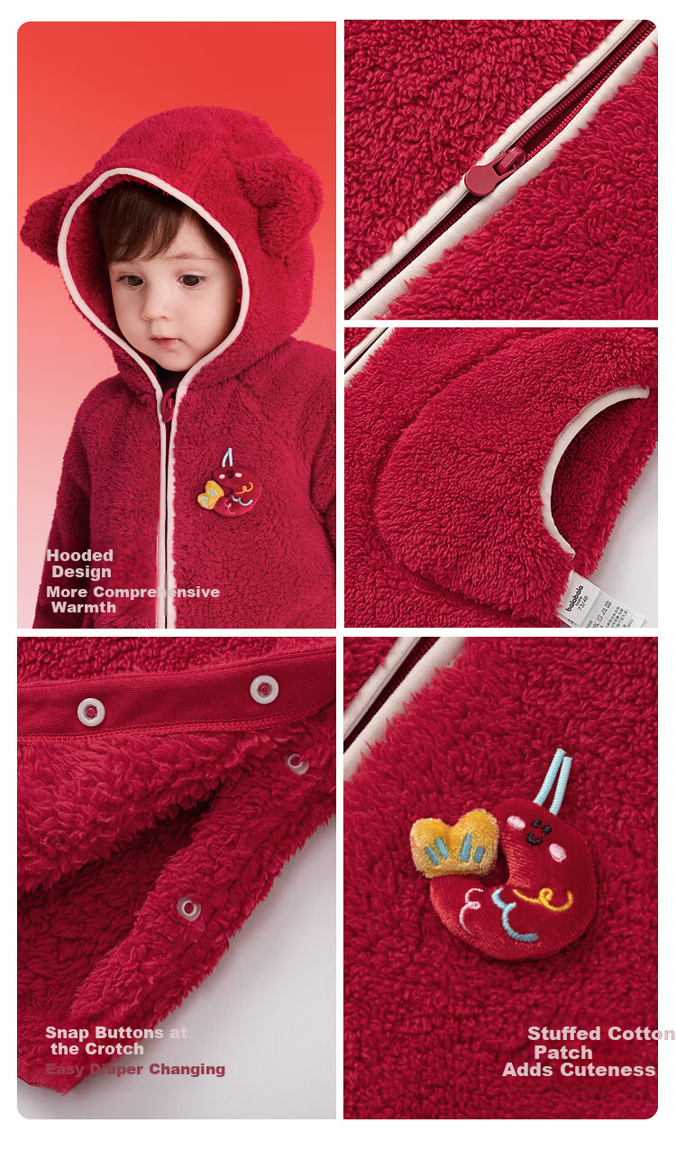 BALABALA 【balaOne】 Baby Toddler One-Piece Autumn Winter Romper Red New Year Greeting Warm Outfit 7
