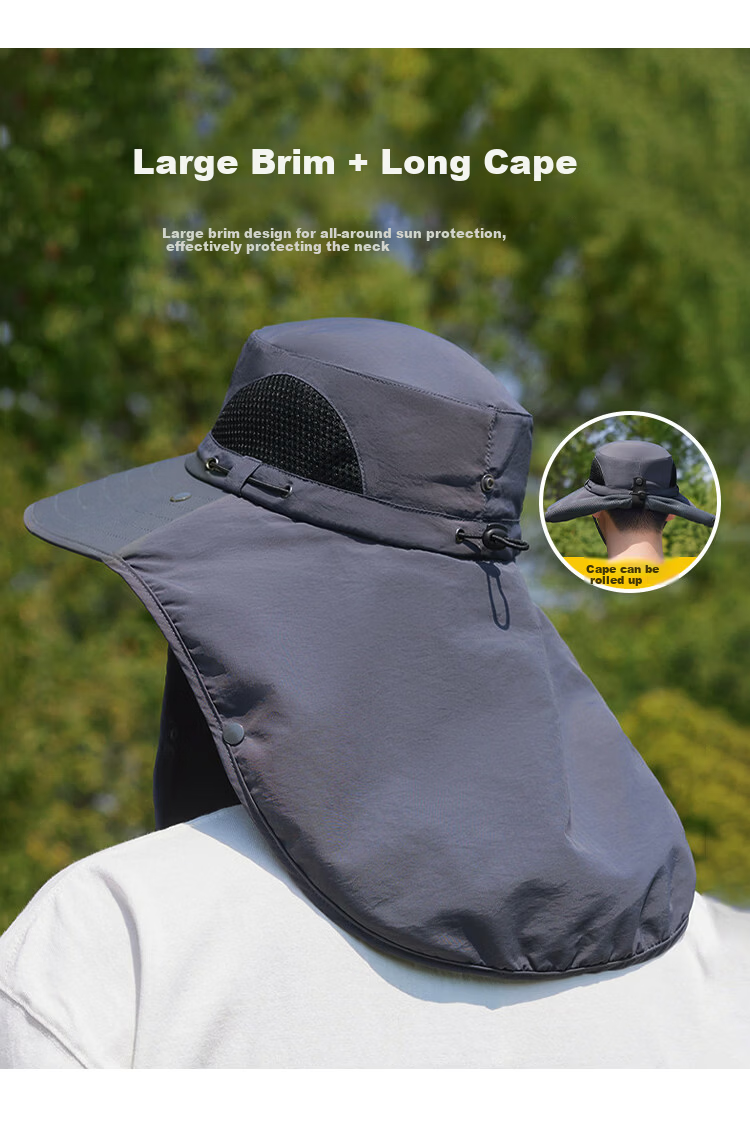 JEEP Men's Sun Protection Hat UV Protection Summer Fisherman Outdoor Hiking Wide Brim Sun Hat 6