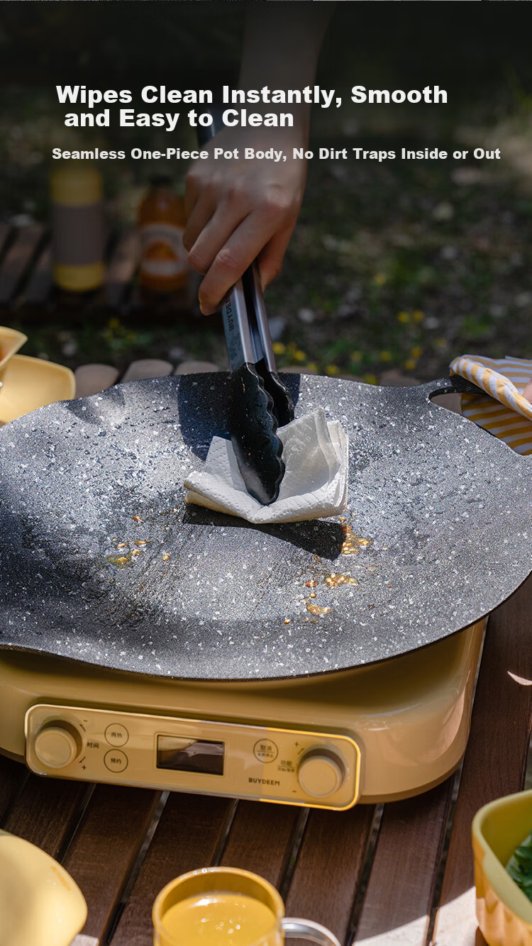 Buydeem 32cm Non-stick BBQ Grill Pan Steak and Egg Maker Teppanyaki Cassette Stove Charcoal Outdoor Starry Black 10