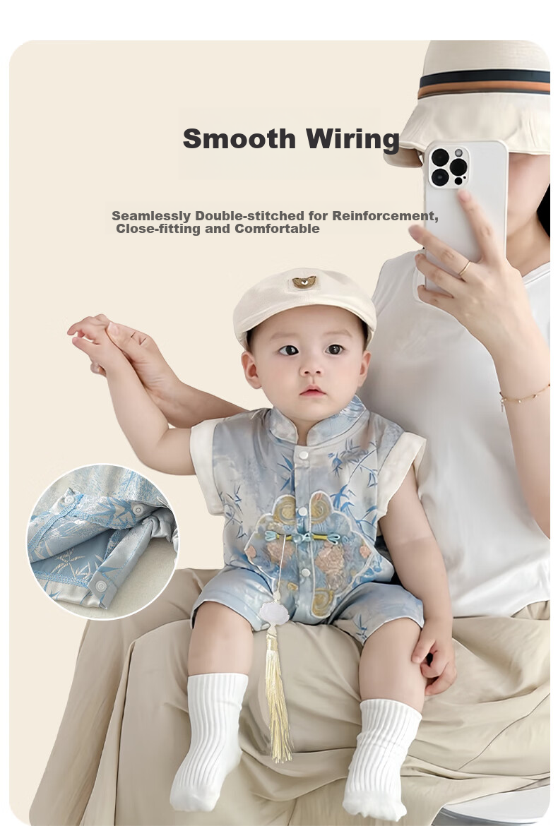 Aibao Baby Summer Romper New Chinese Style Short Sleeve Bodysuit Full Moon First Birthday Traditional Outfit Size 73 T195 5