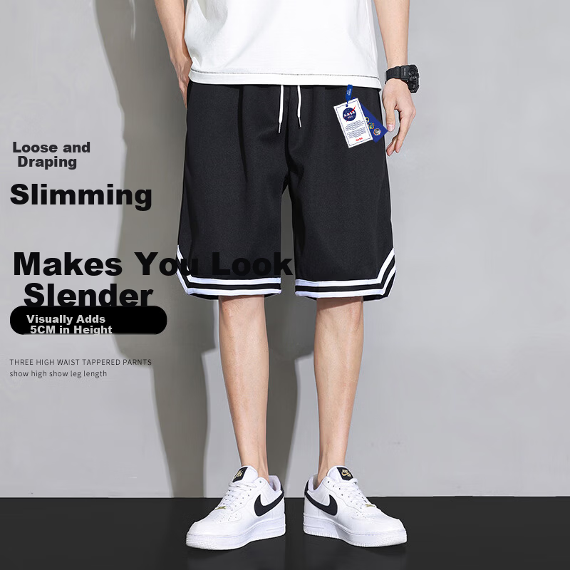 NASA GISS Men's Shorts Summer Ice Silk Thin Soft Loose Breathable Sports Basketball Five-Point Pants Black XL