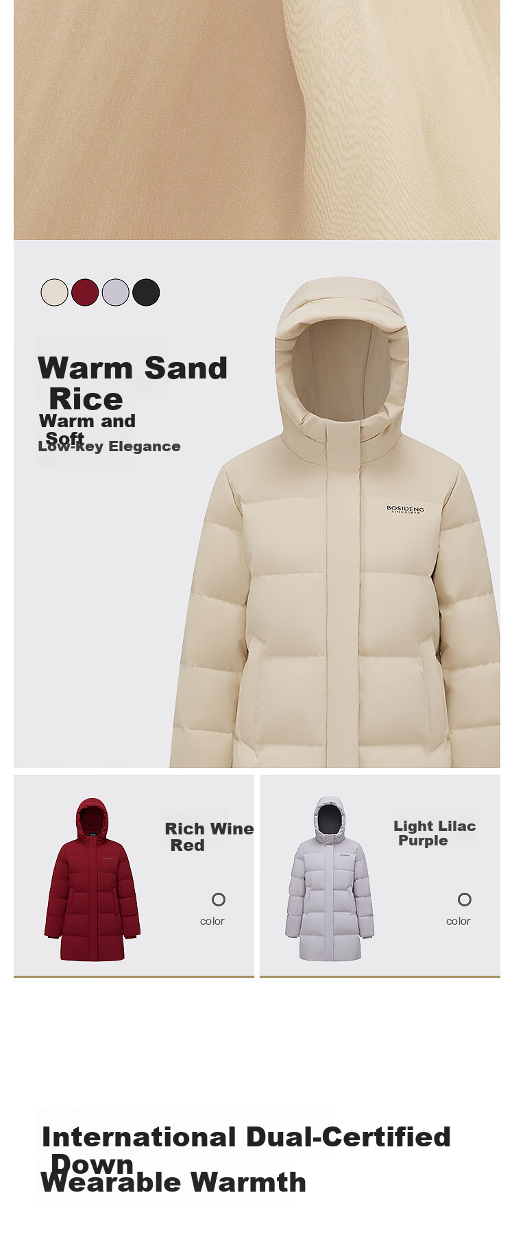 Bosideng Women's Winter Down Jacket Loose Comfortable Mid-Length Fashion Casual Thickened Hooded Versatile Coat 5