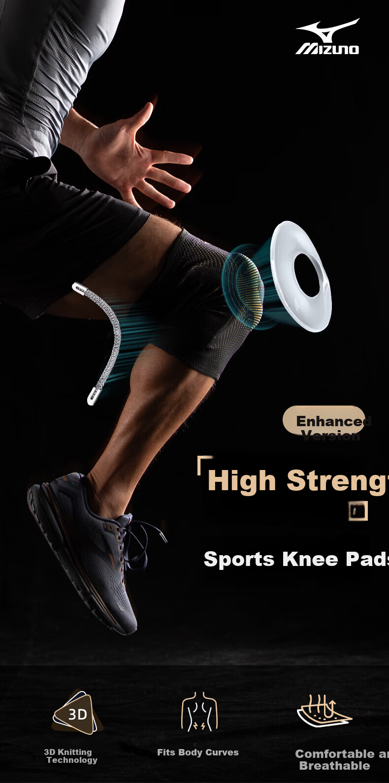 MIZUNO Sports Knee Brace Meniscus Injury Protection Badminton Basketball Knee Joint Support Unisex Knee Guard 2