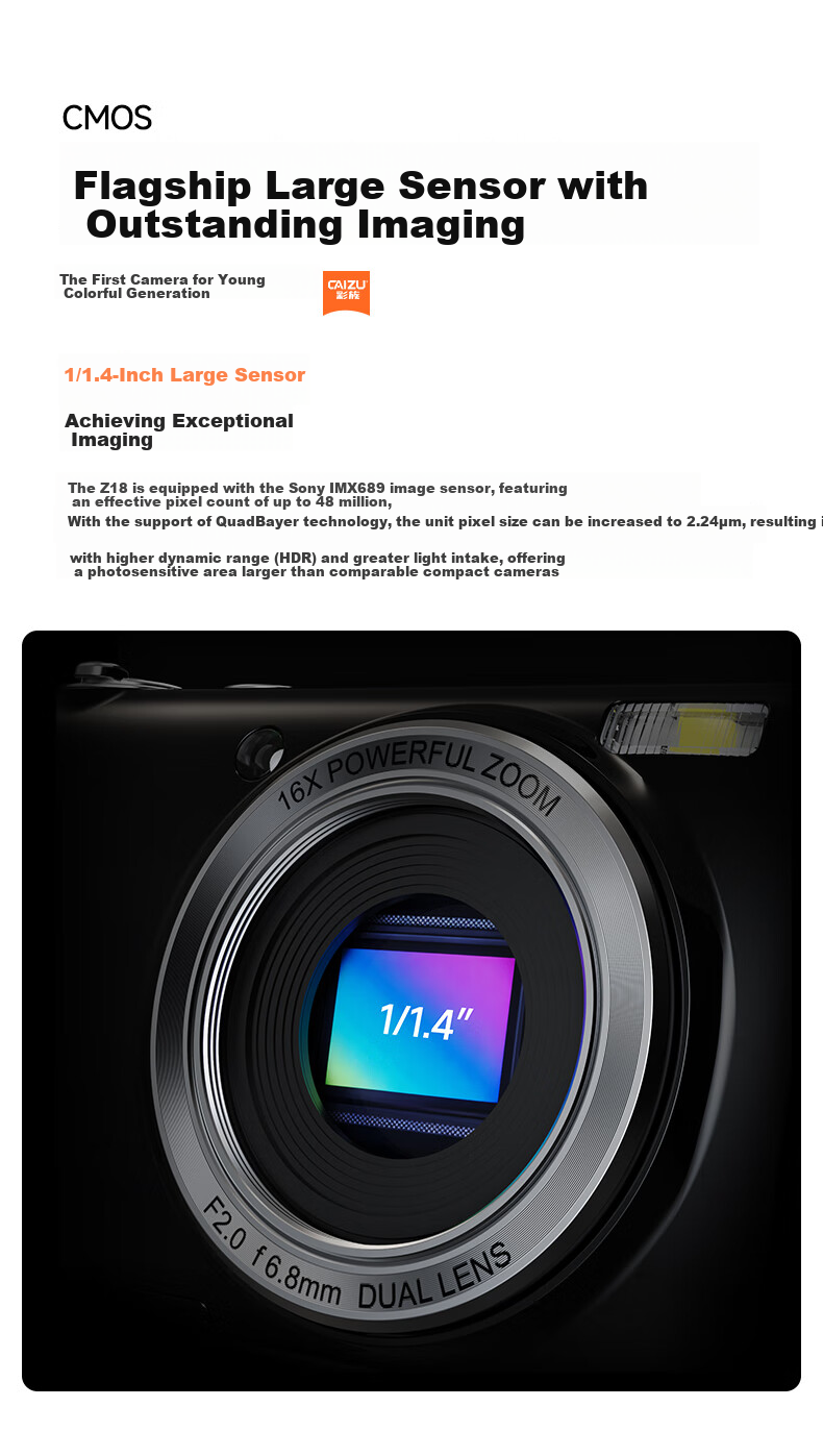 CAIZU 1/1.4 Inch Large Sensor Z18 Digital Camera 88MP Dual Camera Selfie 8K Video Professional CCD Compact Camera No Memory Card 9