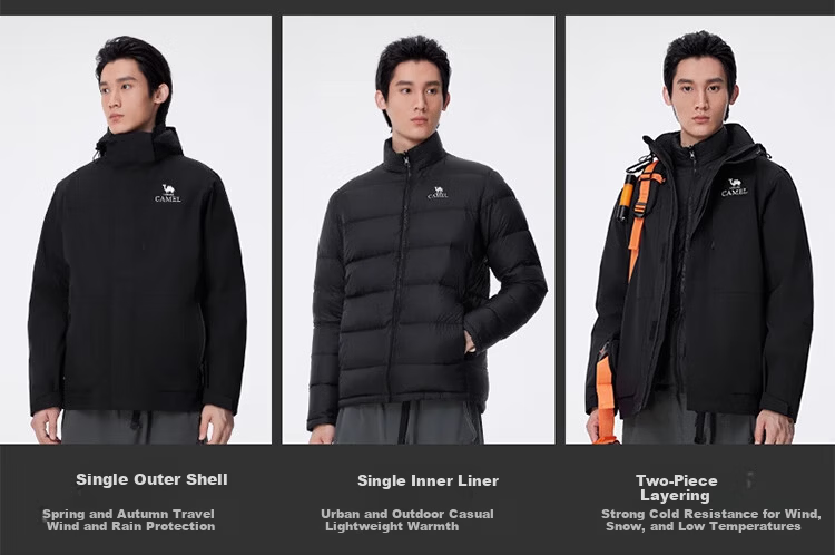 CAMEL Outdoor 3-in-1 Jacket Thickened Goose Down Warm Windproof Waterproof Mountaineering Coat S 14