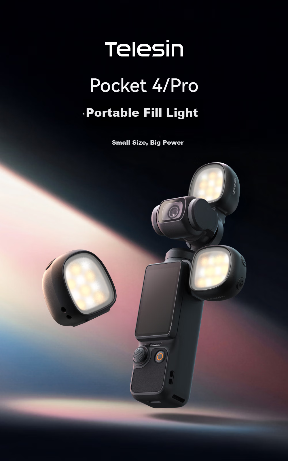 TELESIN Compatible Mini Fill Light for DJI Pocket 4P/4/3, Magnetic Portable Quick-Release Fill Light for Vlog Shooting, Action Camera Accessory Mini Fill Light 1