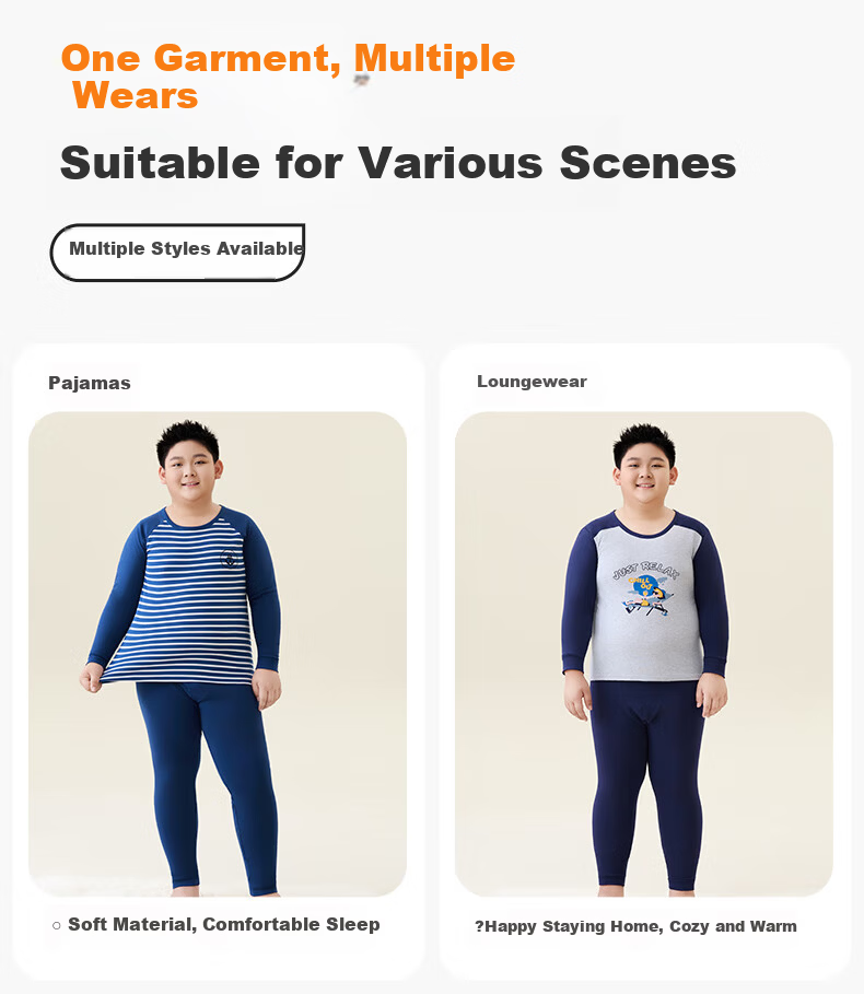 LangSha Boys' Plus Size Thermal Underwear Set Autumn Cotton Long Johns for Big Boys and Teenagers 16