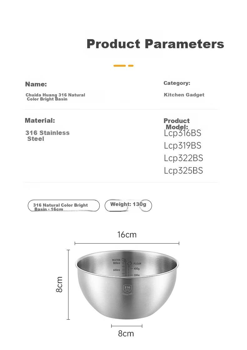 COOKER KING 316 Stainless Steel Thickened Deep Mixing Bowl 25cm Kitchen Vegetable Washing Dough Beating Salad Bowl Home Use 1