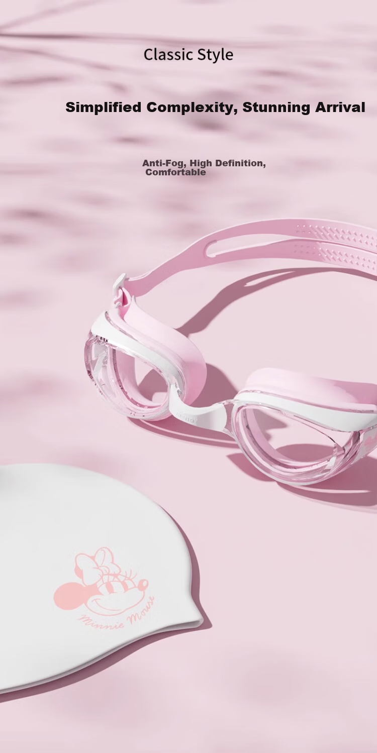 Disney Waterproof Anti-Fog HD Swimming Goggles for Adults and Children Women's Professional Swim Goggles and Cap Set D65105 Pink 2