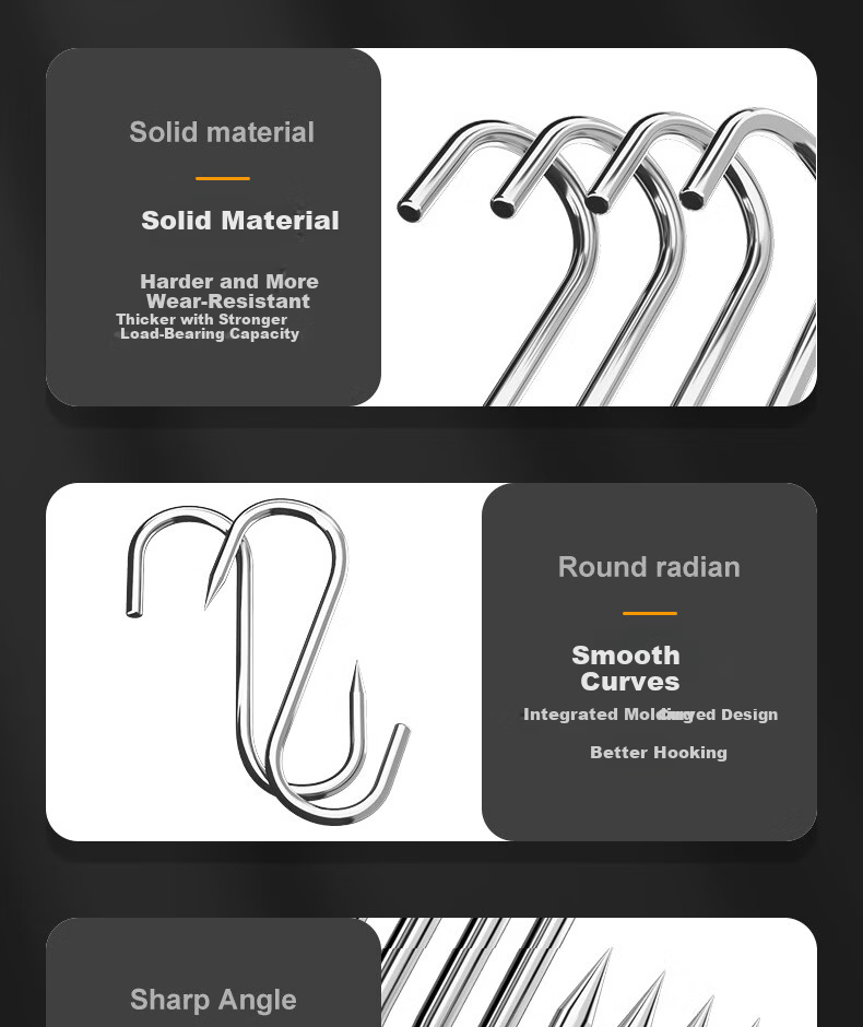 CHUSHE Stainless Steel Meat Hanging Hook Large Solid Thickened S-Shaped Hook for Curing Meat 10