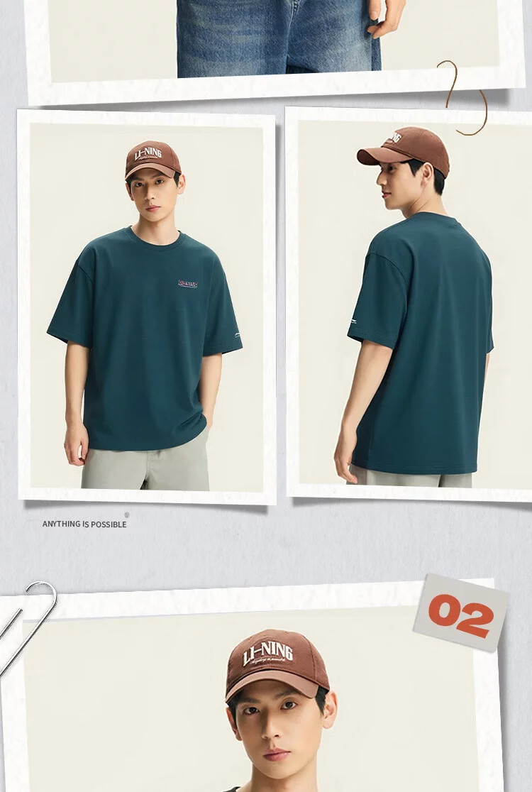 LI-NING Men's Sports T-Shirt Fashion Casual Versatile Short Sleeve Lightweight Breathable Comfortable Skin-Friendly Running Fitness Top 7